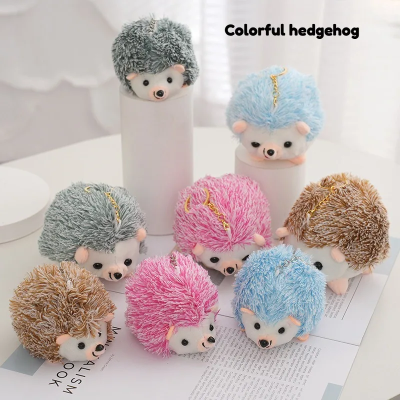 10cm New Colorful Hedgehog Plush Keychain Toys Cute Hedgehog Bag Pendant Doll Grab Machine Doll Toys Backpack Hanging for Gifts