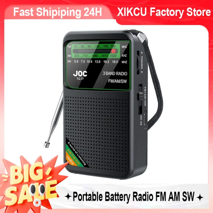 XIKCU Portable Pocket Radio FM AM SW Multi Band Receiver Built-in Speaker Pointer Type-C Rechargeable Radio With Display Screen