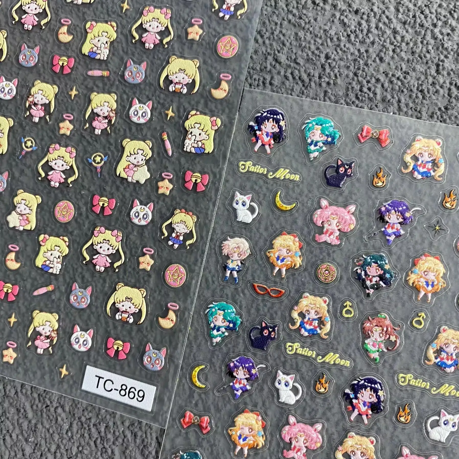 Niedliche Cartoon-Nagelaufkleber mit geprägtem Sailor Moon Tsukino Usagi, Moon Bunny, für Tagebücher, CCD-Geräte, Wasserbecher, Tablets und Nägel – Detail 1