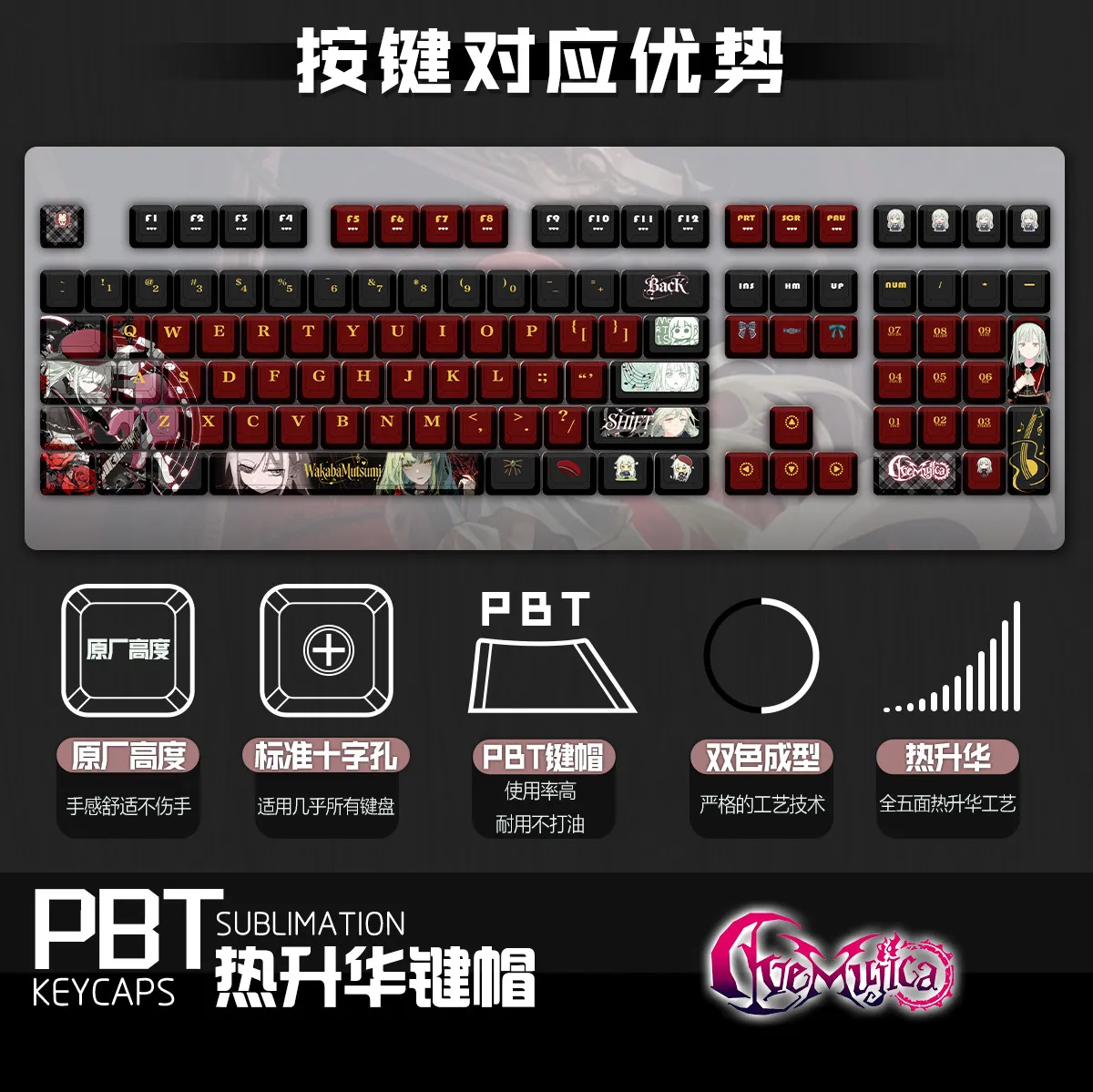 Wakaba Mutsumi 122 PBT Keycaps DYE Sublimation BanG Dream Key Cover Cherry Cross MX Switch Key Cap for Mechanical Keyboard Otaku