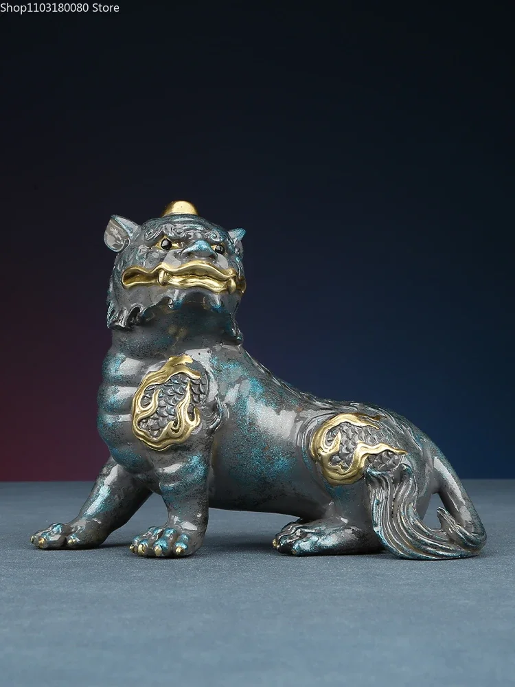 

17cm 21cm Copper brass "Diting God beast " statue Chinese Kylin feng shui ornaments home office decorations sculpture