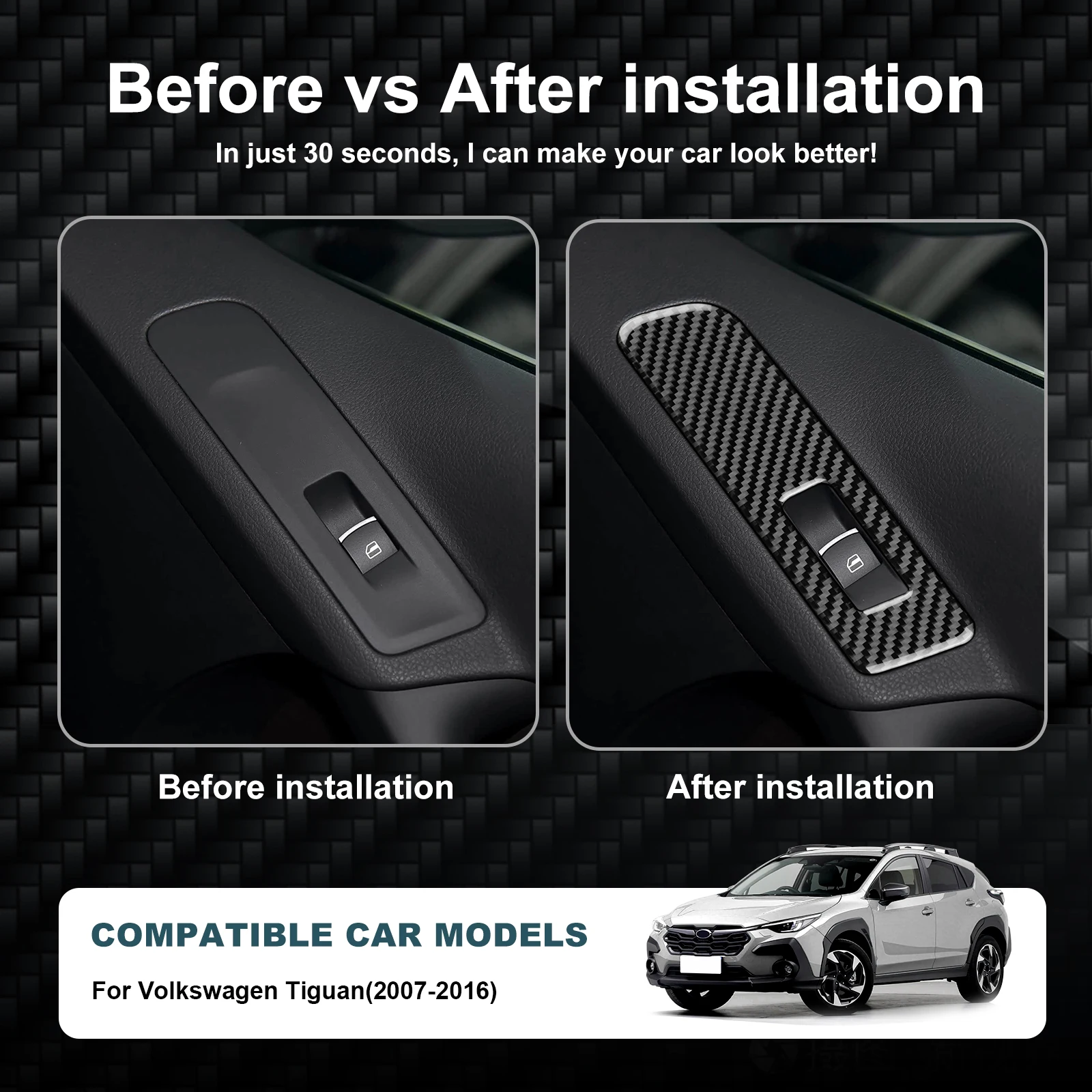 Car Window Switch Panel Sticker For Volkswagen Tiguan 2007 2008 2009 2010 2011 2012 2013 2014 2015 2016 Real Soft Carbon Fiber