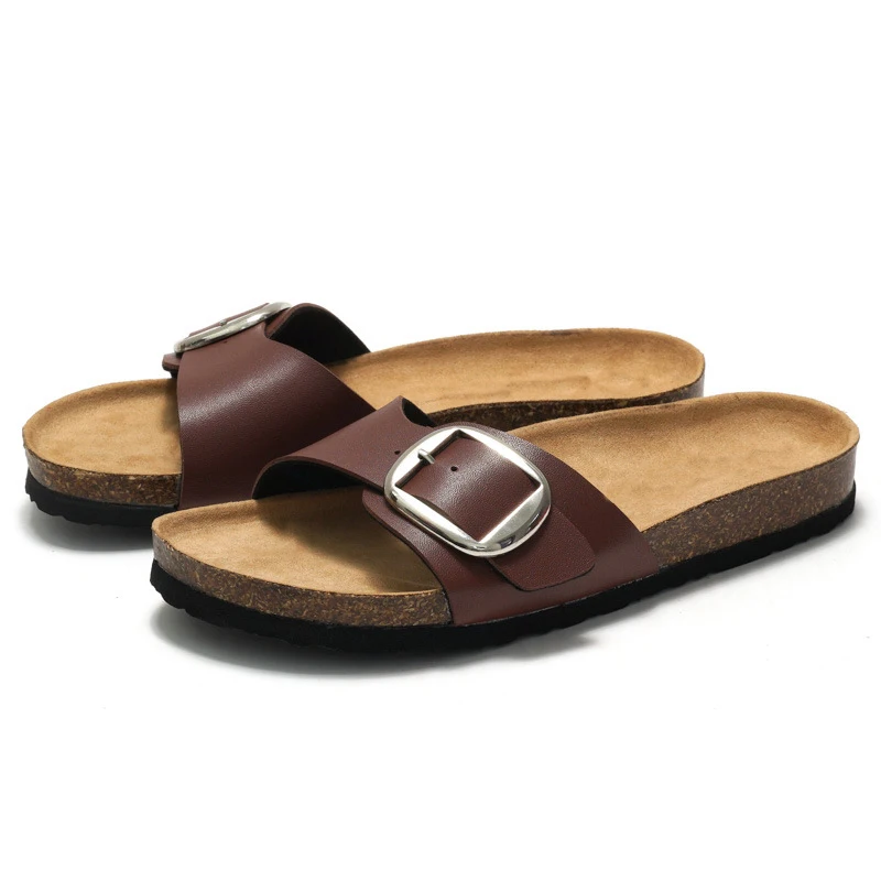 New Women Cork Clogs Slippers Cork Footbed Beach Sandals Outdoor Suede Clogs Sandals With Adjustable Buckle