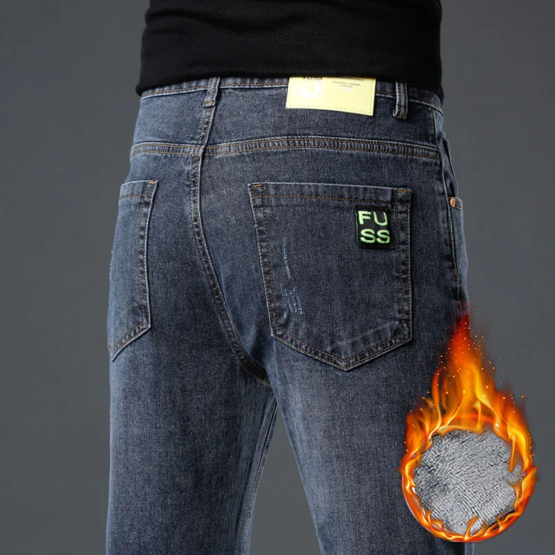 Herren Winter Business Slim Fit Fleece Jeans Dicke warme weiche Hose Casual Business Vielseitige verschleißfeste Plüsch-Samthose
