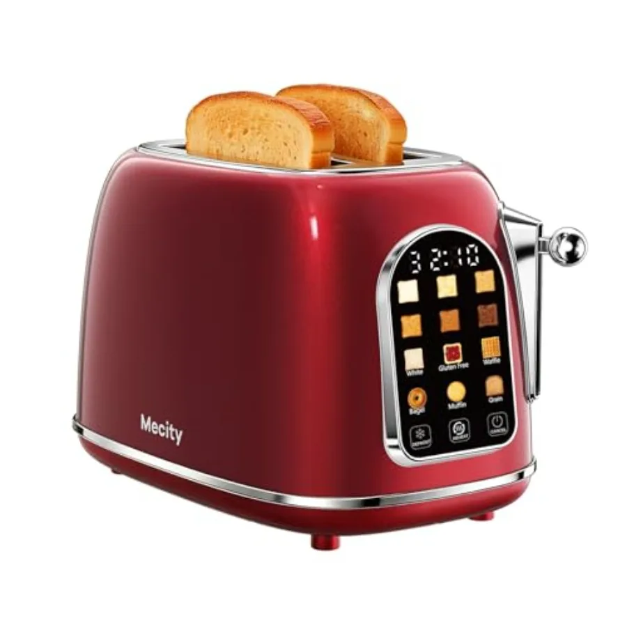 

2-Slice Touch Screen Retro Toaster with Wide Slot for Breads Bagel Muffin Waffle Red Pearl 120V 825W Ideal for New Home Housewa