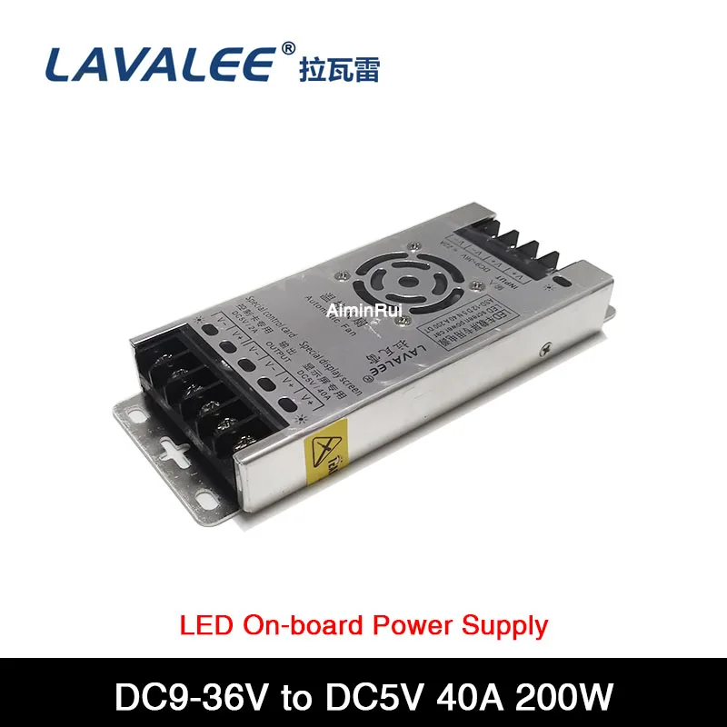 LAVALEE ASD-12D5N40A200DT Vehicle LED On-board Screen Power Supply LED Display Screen Input DC9~36V To DC 5V 40A 200W