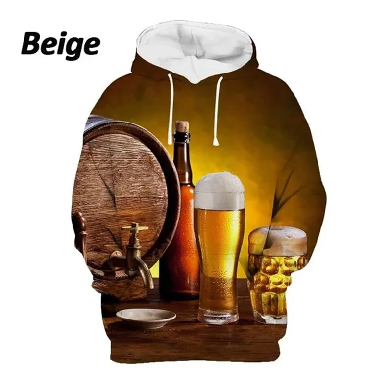 Fashion Beer Pattern Hoodies For Men Women Wine Barrels Glasses 3D Print Sweatshirt Casual Hooded Pullover Long Sleeve Loose Top