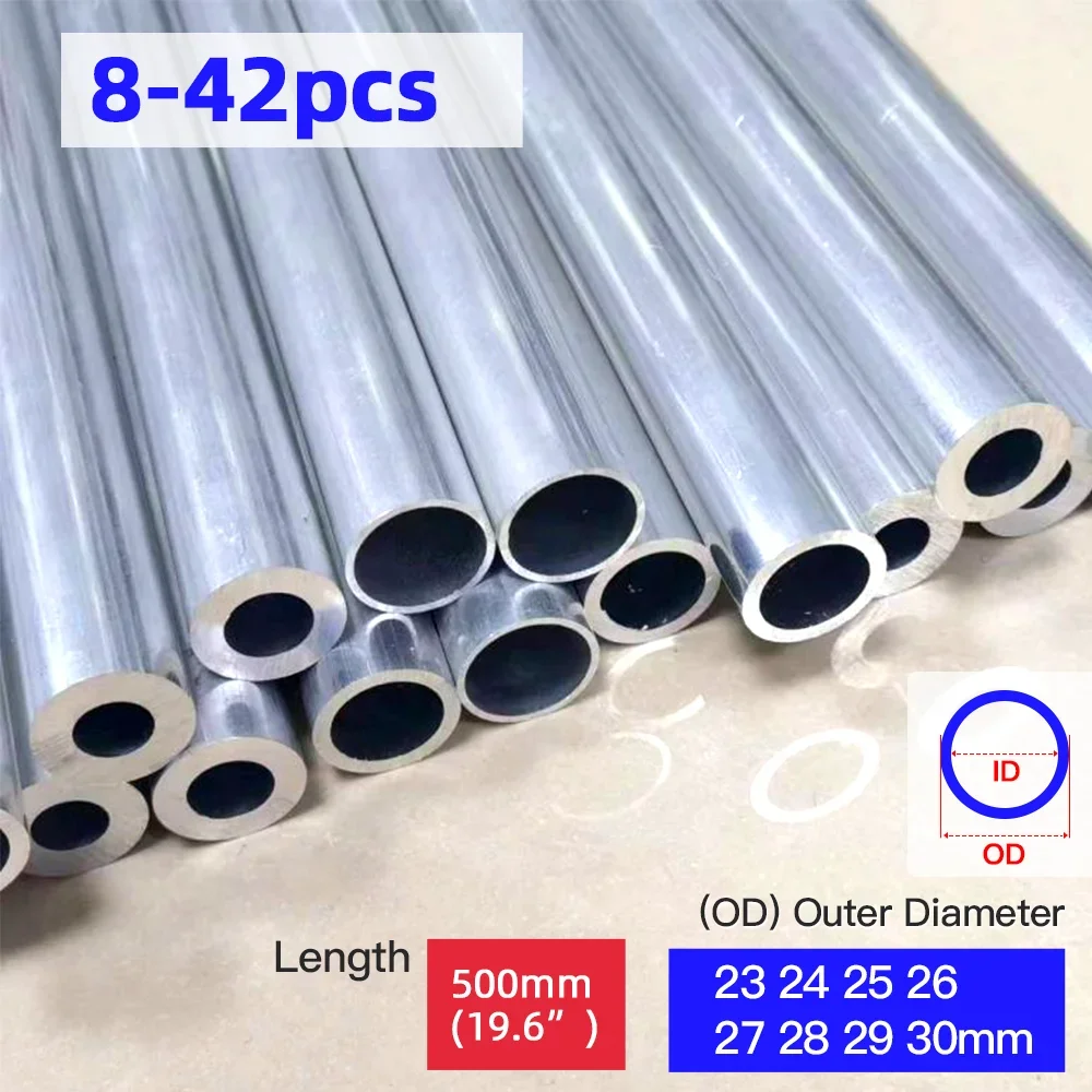 

8pcs-42pcs Aluminium Pipe 23-30mm OD Straight 500mm Long Round 6063 Aluminum Alloy Tube Multiple quantities