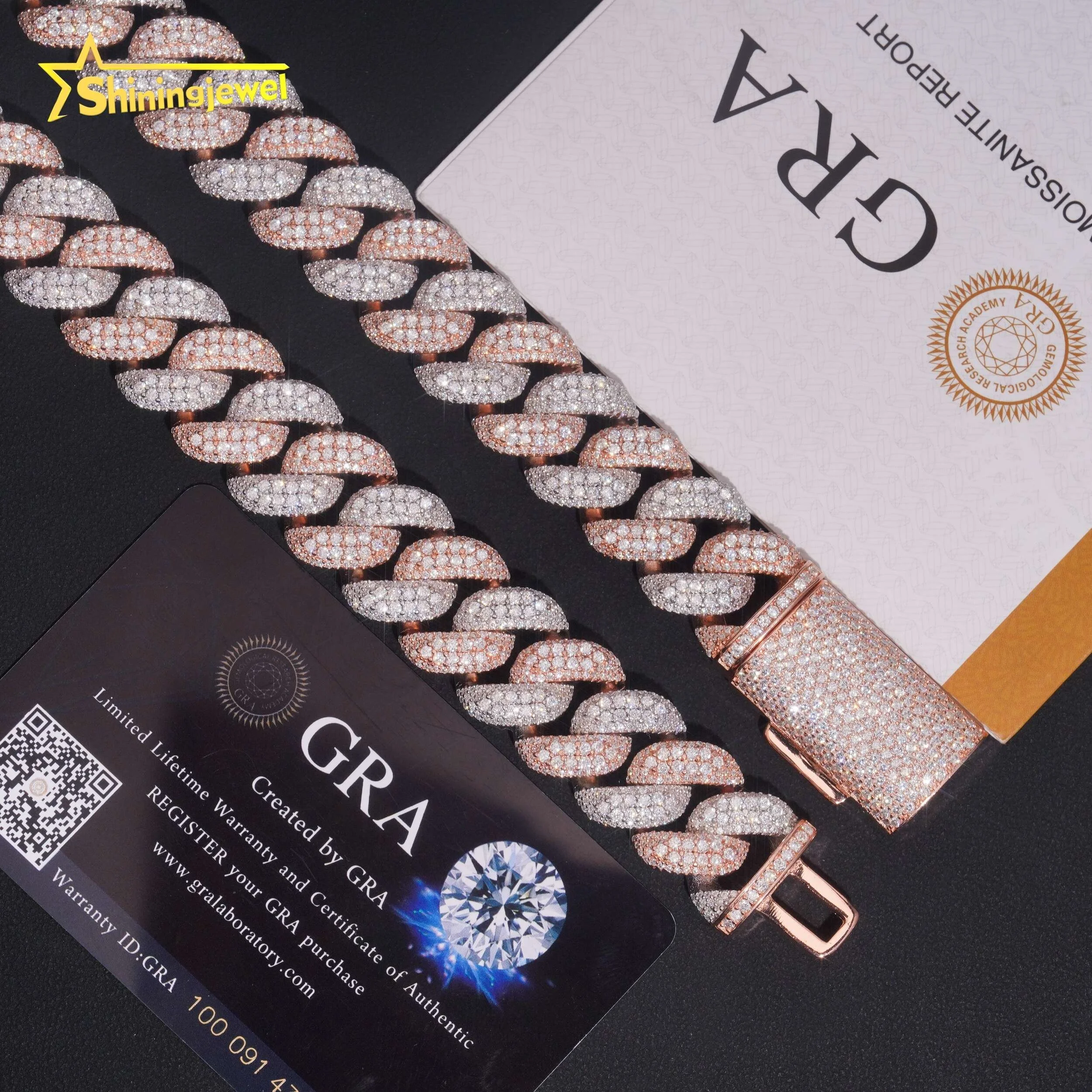 Pass Arrivals New Diamond Tester Hip Hop 18mm Two Tone 925 Silver Moissanite Cuban Link Chain Necklace..