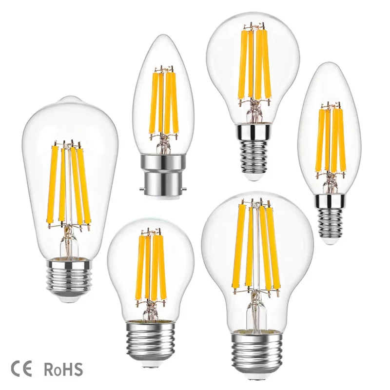 

E27 E14 Retro Edison LED Filament Bulb Lamp 2W 4W 6W 8W AC220V Light Bulb C35 G45 A60 ST64 Glass Bulb Vintage Candle Light