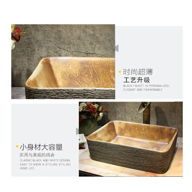 Retro-Waschbecken, antikes Aufsatzwaschbecken, neues chinesisches quadratisches Kunstbecken