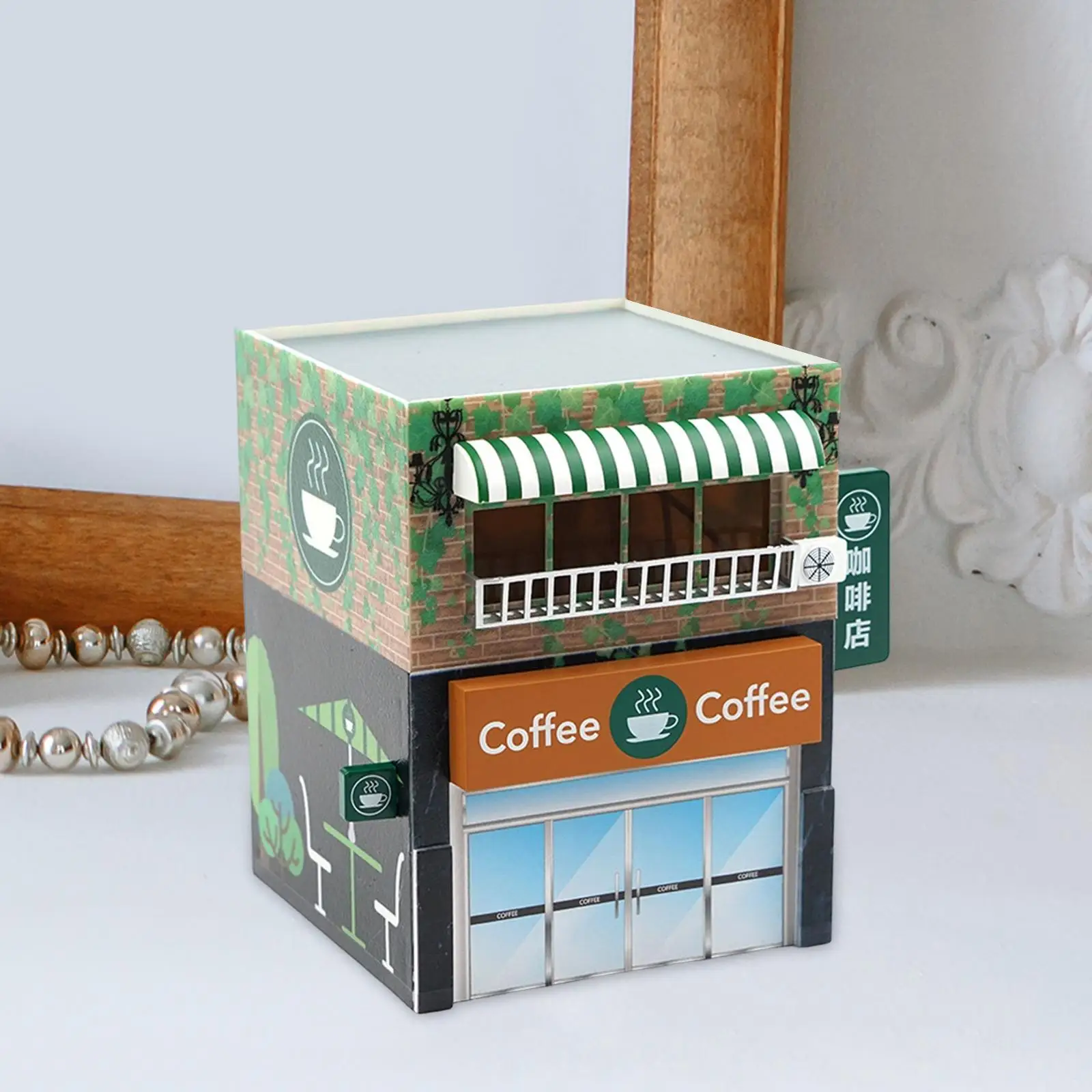 1/64 Scale Simulation Cafe with Lights Collectibles Gifts Miniature Coffee Shop for Street Building Micro Landscape Adults Kids