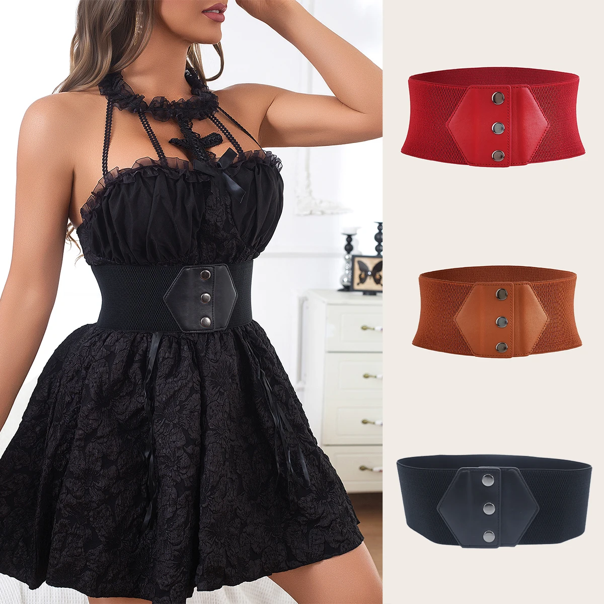 

Fashion Elastic Cinch Belt Female Wide Waistband Women Stretch Waist Band Clasp Buckle Waist Belts Cummerbund Lady Overcoat Belt