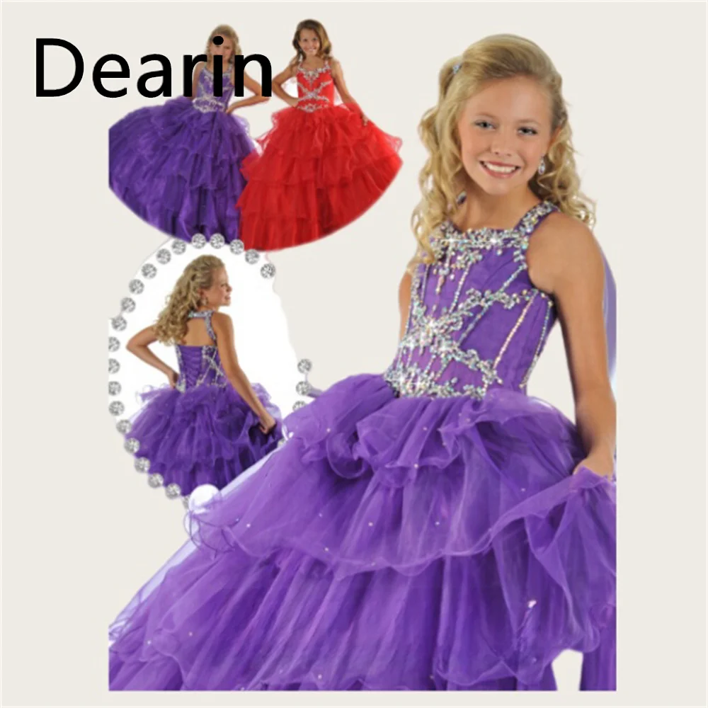 

Customized Flower Girl Dress Dearin Shoulder Girdle A-line Floor Length Skirts Tulle Sequin Es