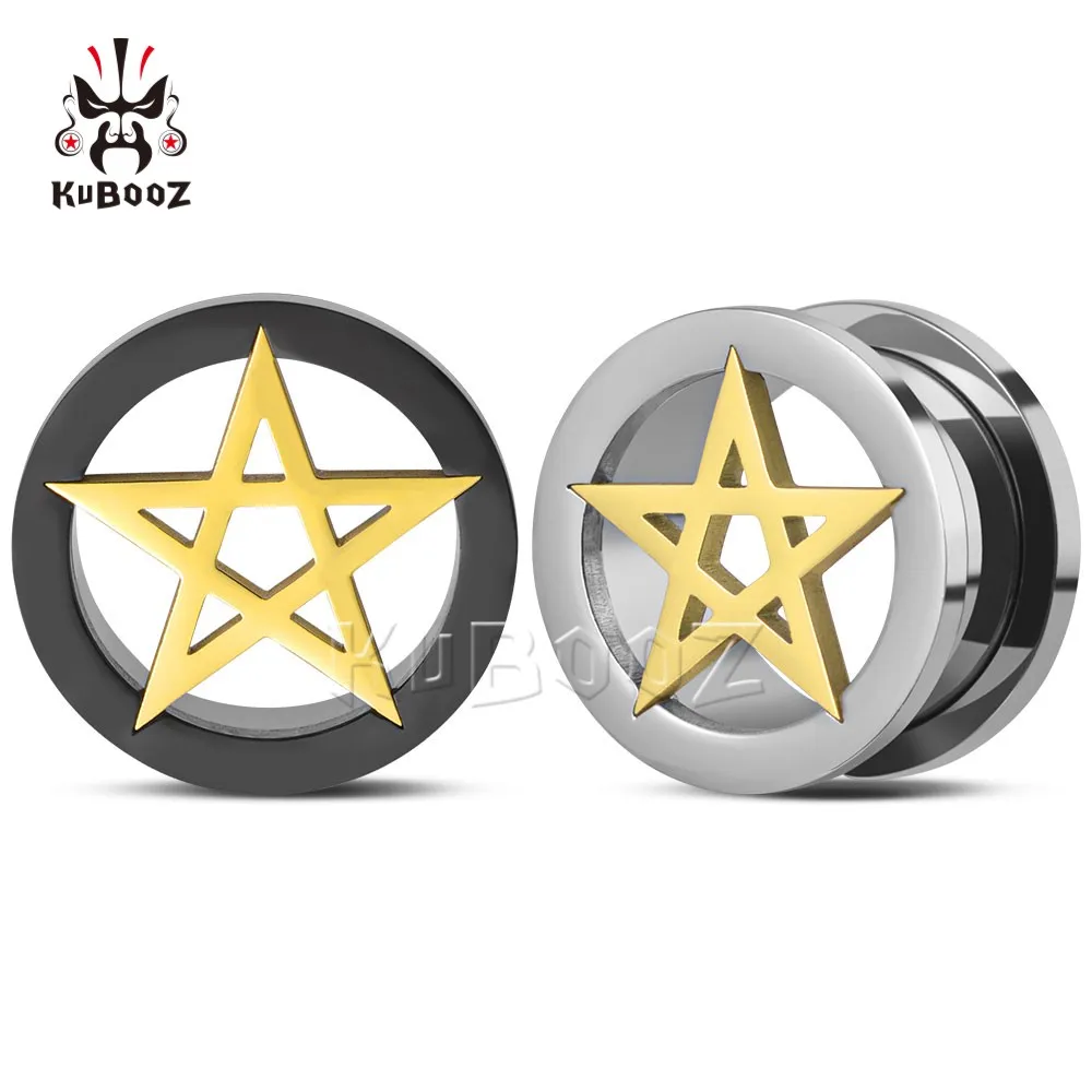 KUBOOZ moda de acero inoxidable pentagrama túneles de oreja tapones expansores medidores Piercing joyería del cuerpo pendiente ensanchadores 2 uds