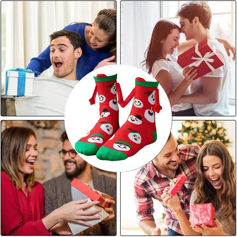 Magnetic Holding Hands Socks Breathable Christmas Magnetic Couple Socks Cartoon Cotton Socks For Daily Life Sports Walking