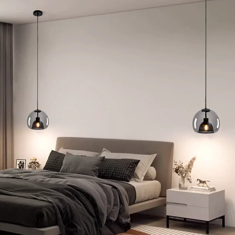 

Nordic modern simple restaurant study chandelier creative living room bedroom bedside bar single-head glass chandelier