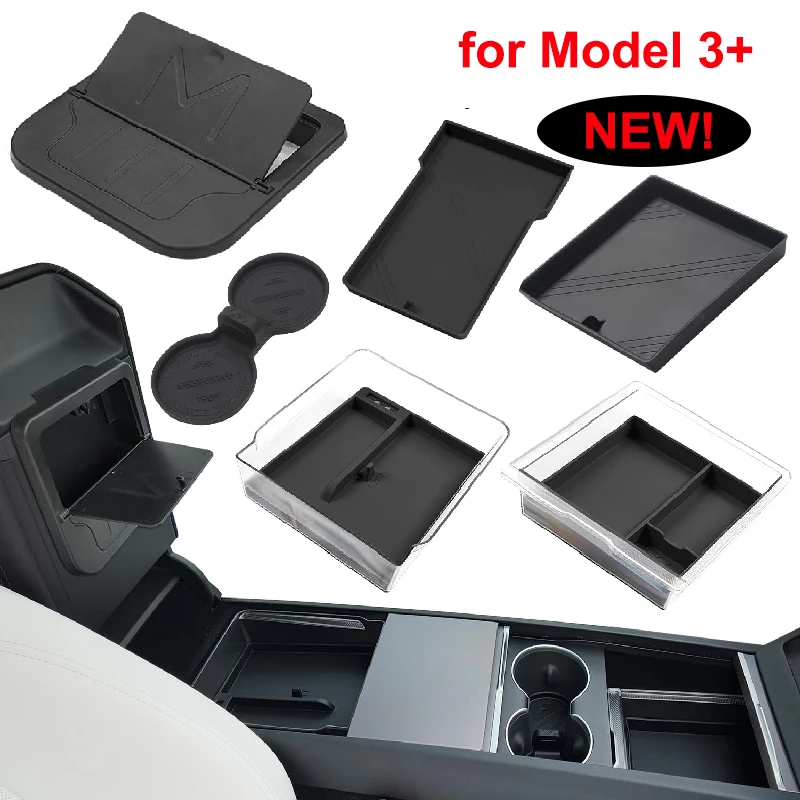 Center Console Organizer Set for Tesla Model 3 Highland 2024 Central Control Armrest Hidden Box Crystal Storage Box Accessories