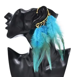 Oversized Colorful Feather Earrings Indian Charm Exaggerated Earrings Women's Party Jewelry Accessory Gifts