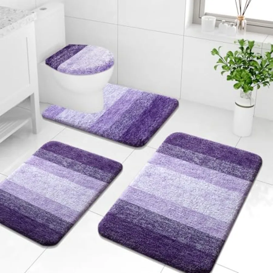 

Microfiber Bathroom Rugs Sets 4 Pcs Extra Soft Absorbent Bath Mats Machine Wash Dry U-Shaped Contour Rug and Toilet Lid Cover f