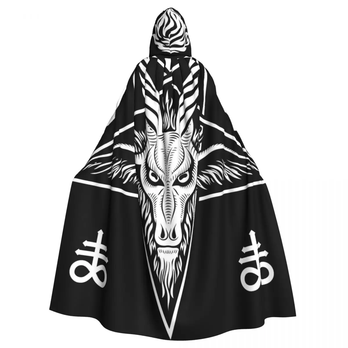 Unisex Adult Pentagram Lucifer Baphomet Cloak with Hood Long Witch Costume Cosplay