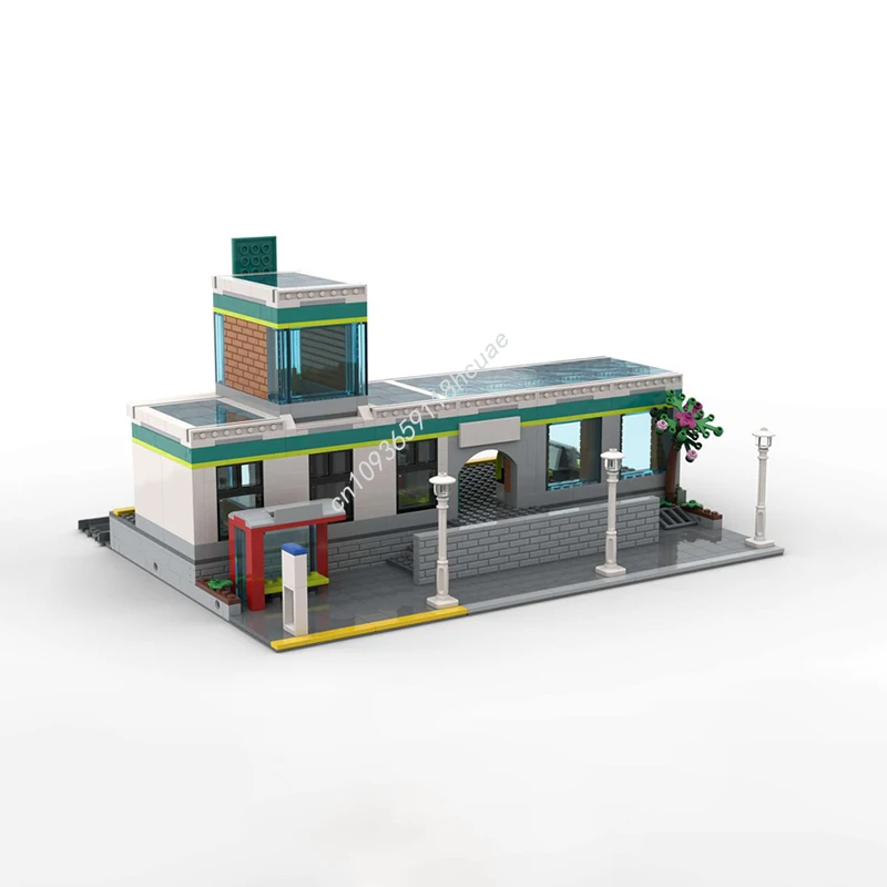 934PCS MOC City Modular Train station House Street Model Building Blocks Stacking Bricks Creative Educational Toys Kid Gift Diy
