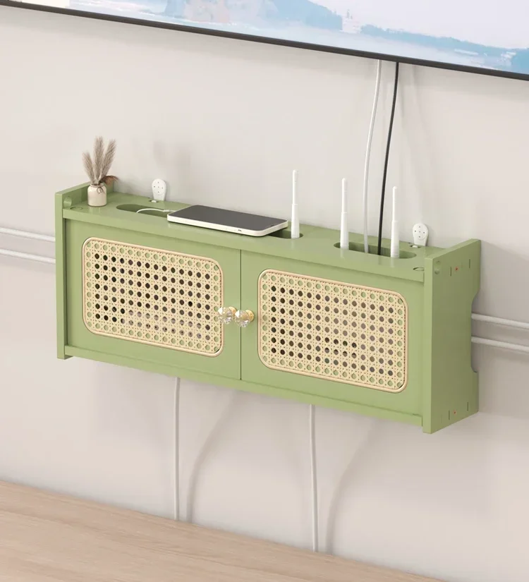 

SHUN wifi tv set-top box, router storage box, solid wood hanging wall-hung tv cabinet socket cover shelf