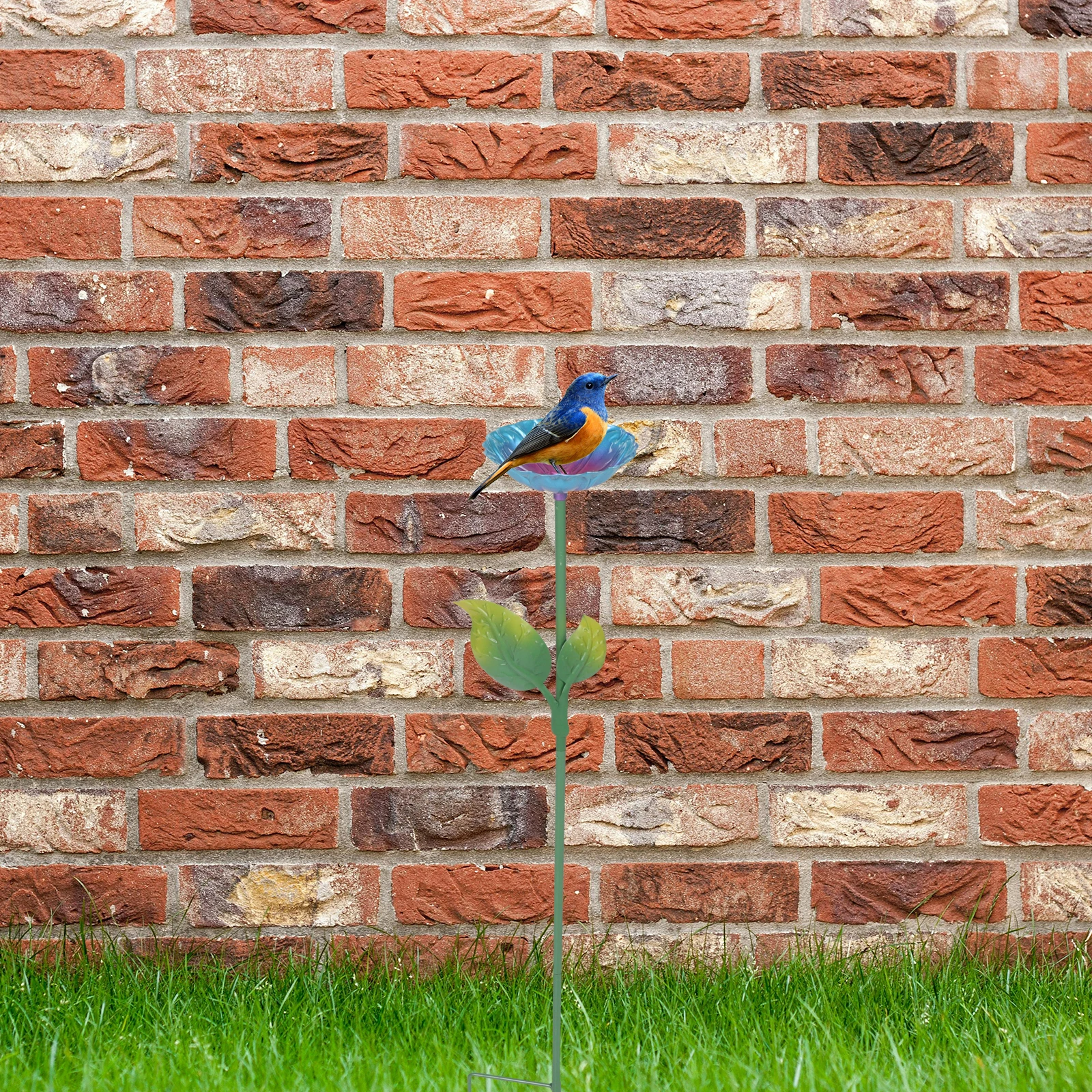 

2pcs Flower Outdoor Hand-Painted Metal Bird Bath Bowl Hummingbird Feeder With Stake Durable Iron Garden Decoration For Patios