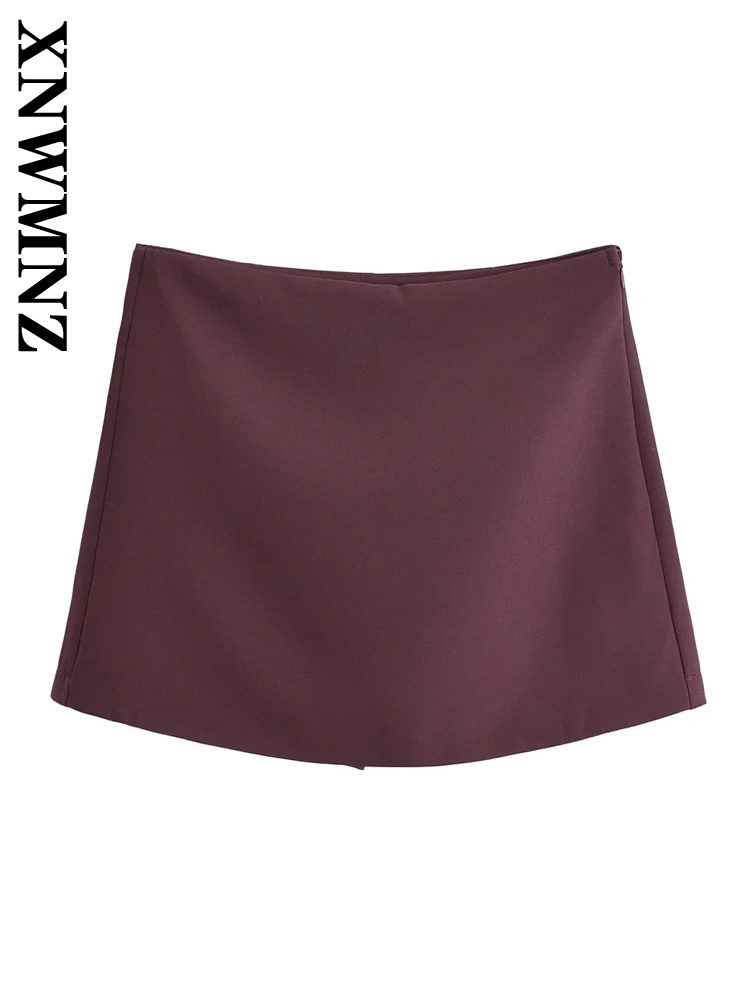 XNWMNZ 2024 Autumn New Woman's Casual Side Zipper Skirt Pants High Waist Hipster Woman Short Bottoms Ruffles Regular Fit Shorts