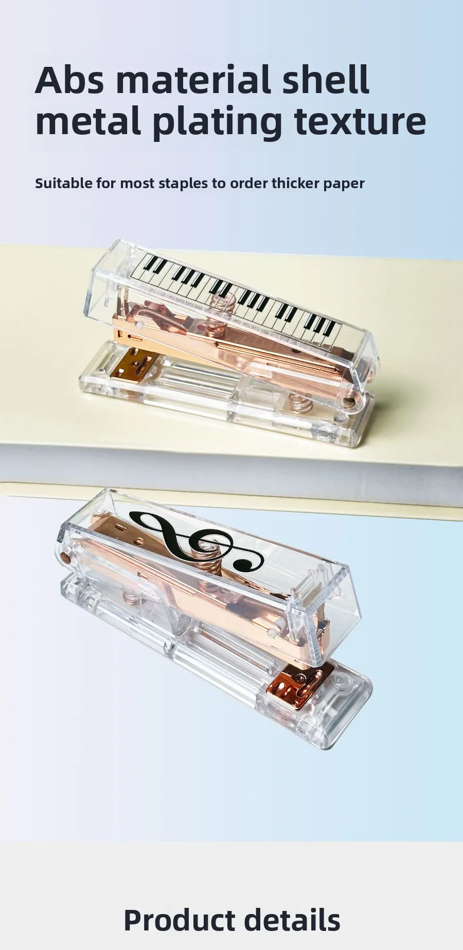 Serie di note musicali Cucitrice trasparente Addensata Ufficio di apprendimento Risparmio di manodopera Informazioni per studenti Cucitrice acrilica manuale