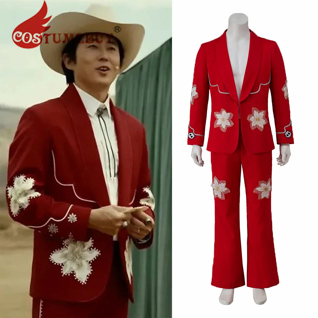 

Movie Nope Ricky Jupe Park Cosplay Costume Steven Yeun Red Cowboy Suit Men's Uniform Jacket Pants Outfits Halloween Costumes