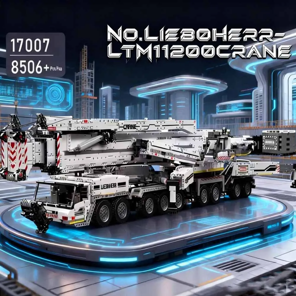 وصول جديد 17007/17008، نموذج رافعة ليبهير LTM11200 التقنية، سيارة تحكم عن بعد، مركبة هندسية، لعبة أطفال، هدية تركيب