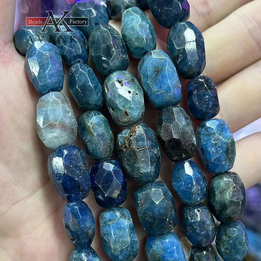 Natural Blue Apatite Crystal Conformal section Irregular Faceted Loose For Jewelry Making DIY Necklace Bracelet 15''12-15mm