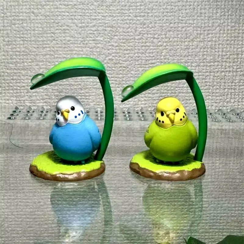 Qualia Capsule Toy Amayadori Mascot Figure Cute Birds Budgerigar Owl Shoebill Eagle Avoid The Rain Under Leaf Umbrella Toy Gift