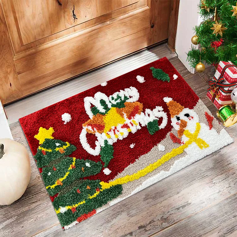 Christmas Decoration Flocking Doormat Front Porch Rugs Winter Household Anti-slip Thickened Indoor Floor Mat Entrance Carpet