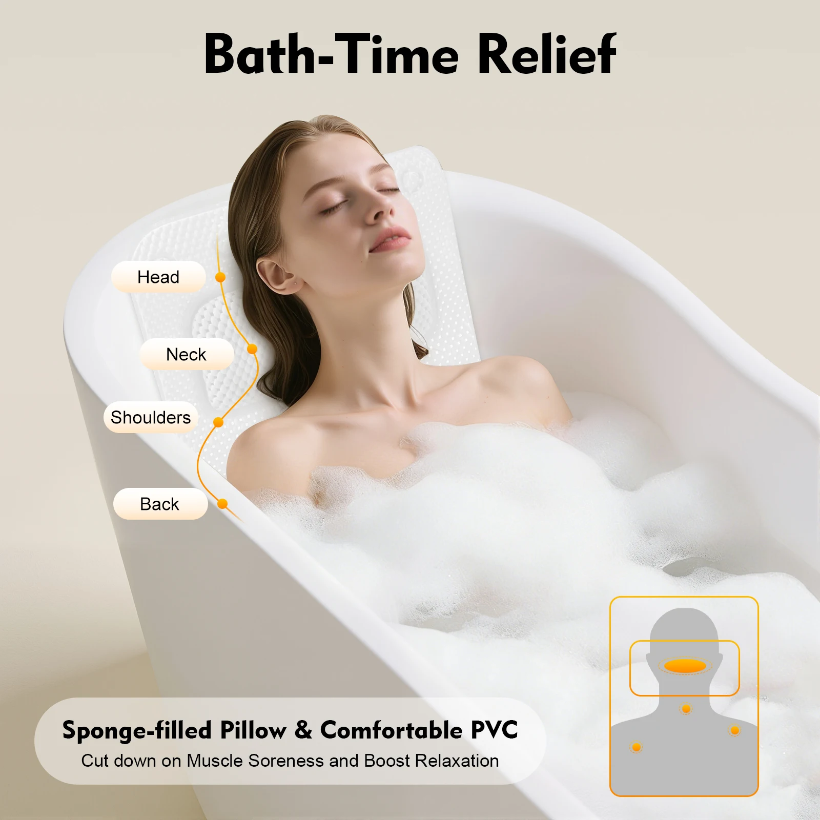 

Коврик для ванны с подушкой, подушка для ванны из пеноматериала из ПВХ для взрослых, легкий и дышащий коврик, который можно стирать в машине для дома/спа