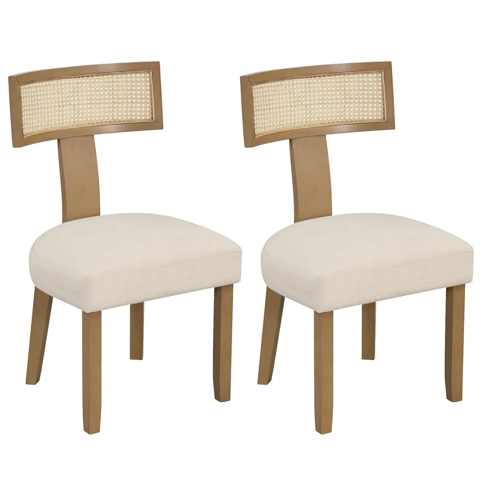 Set of 2 Dining Chairs Armless Side Chairs w/Curved Rattan Backrest for Kitchens