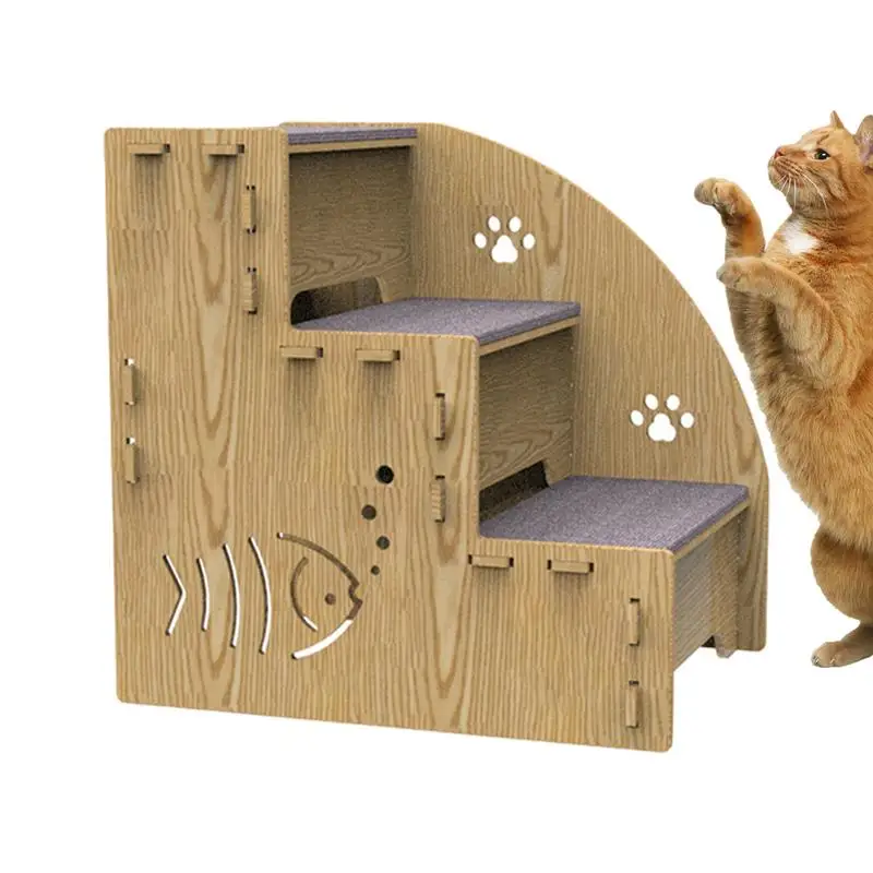 

Dog Stairs High Beds Wooden 3 Step Pet Dog Stairs Step Balanced Dog Indoor Ramp High Couch Non Slip Cats Ramp for small dogs cat