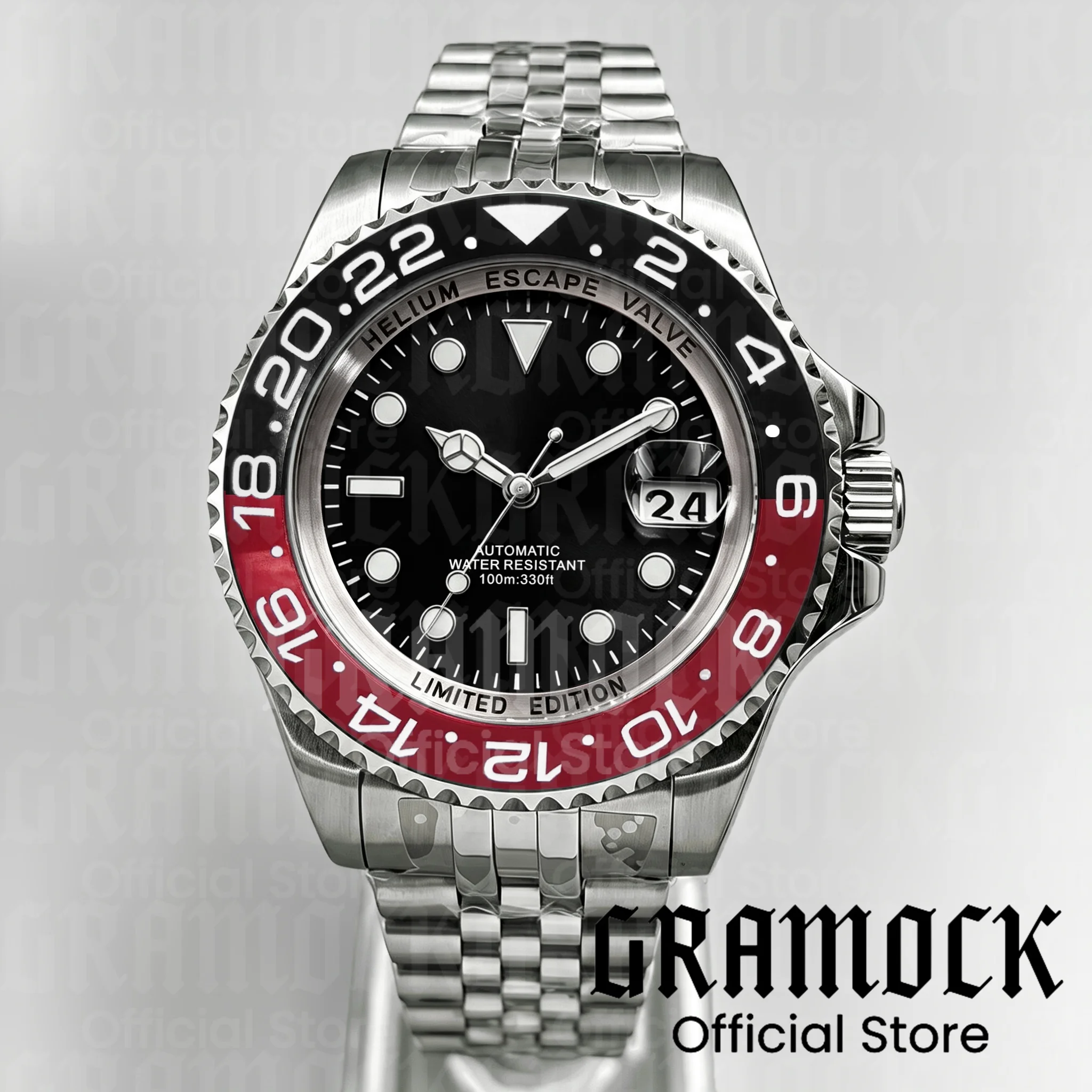 Мужские автоматические часы для дайвинга Coke Red Black Bezel 100M, 43 мм, с браслетом Jubilee, застежкой Glide Lock, светящимся циферблатом, механические наручные часы