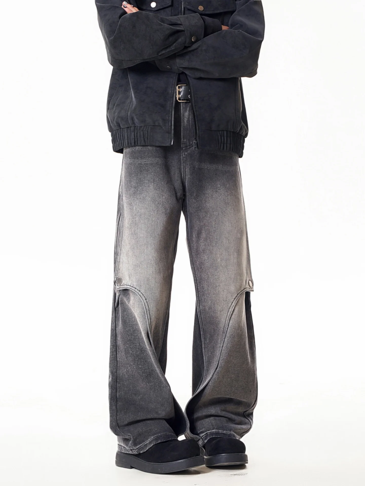 

Men's adual Waed adient Knife Straight Leg Jeans Spring Season American Retro Wide Leg Pants Splice Design Sensation