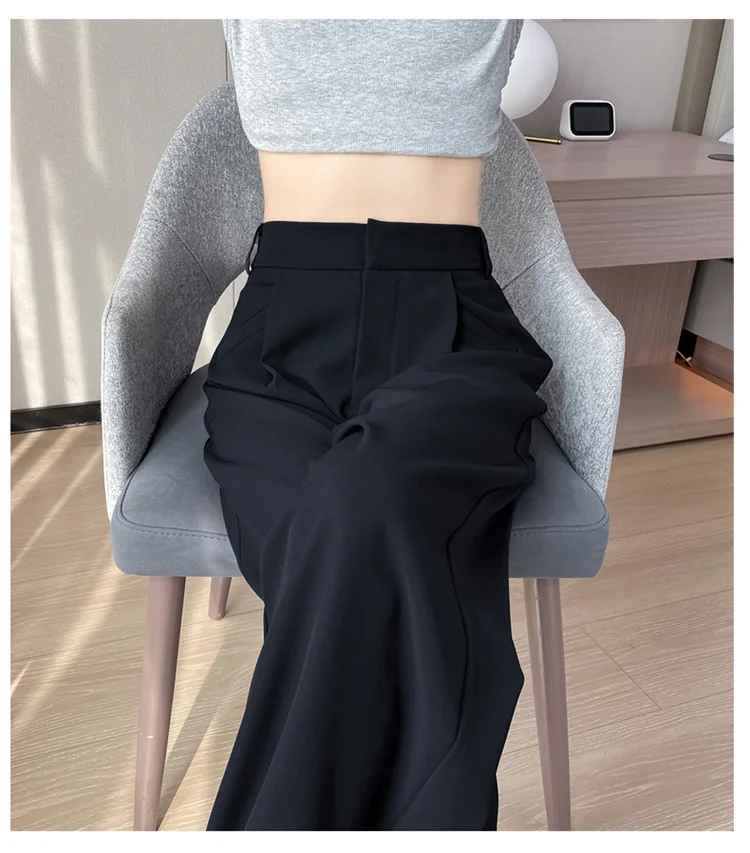 Spring 2024 New Fashion All-Match Simple Office Suit Pants Wide-Leg Pants High Waist Narrow Straight Casual Mop Pants Women