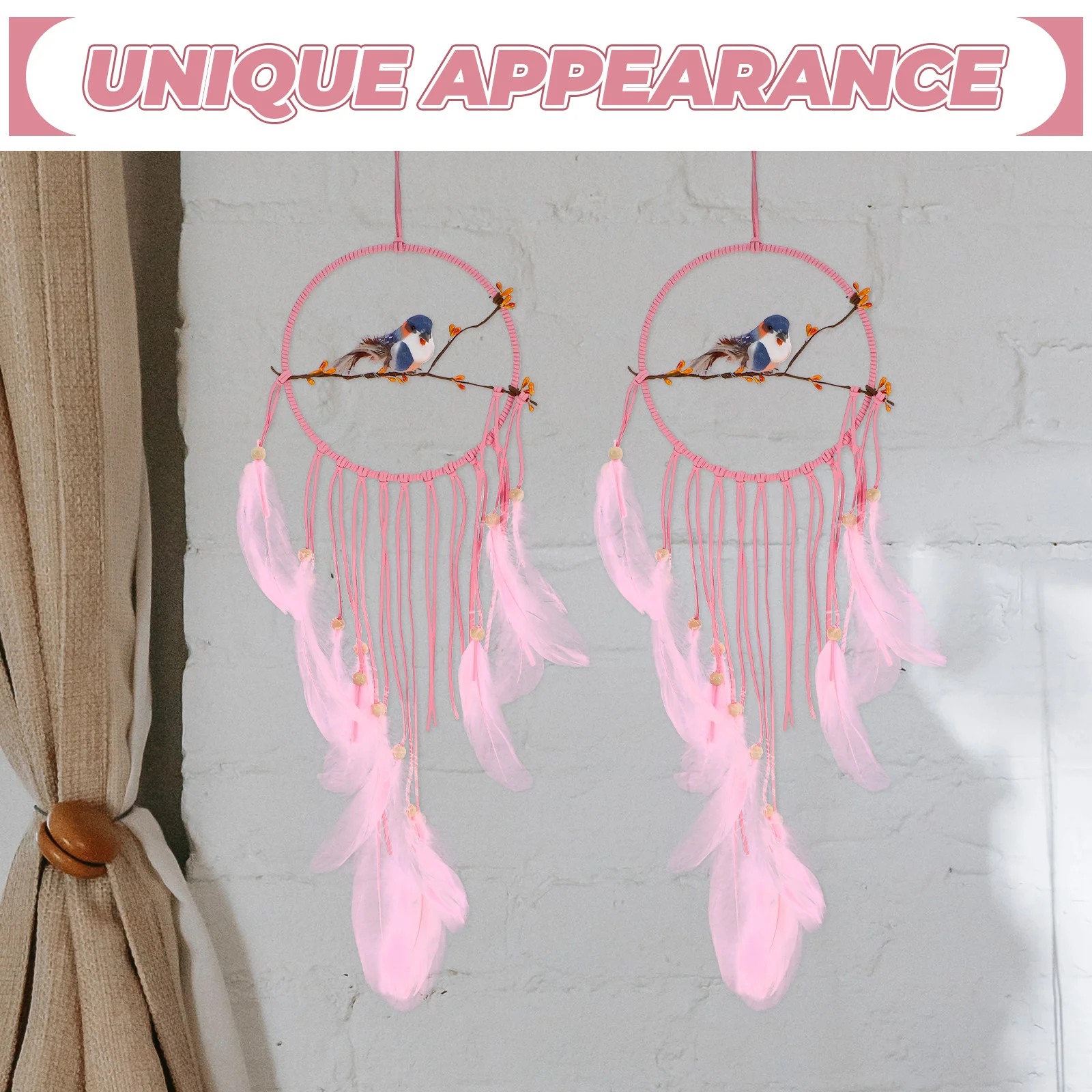 

Boho Macrame Dreamcatcher Wall Hanging Pink Handmade Woven Ornament Home Bedroom Nursery Office Decor Gift Iron Film