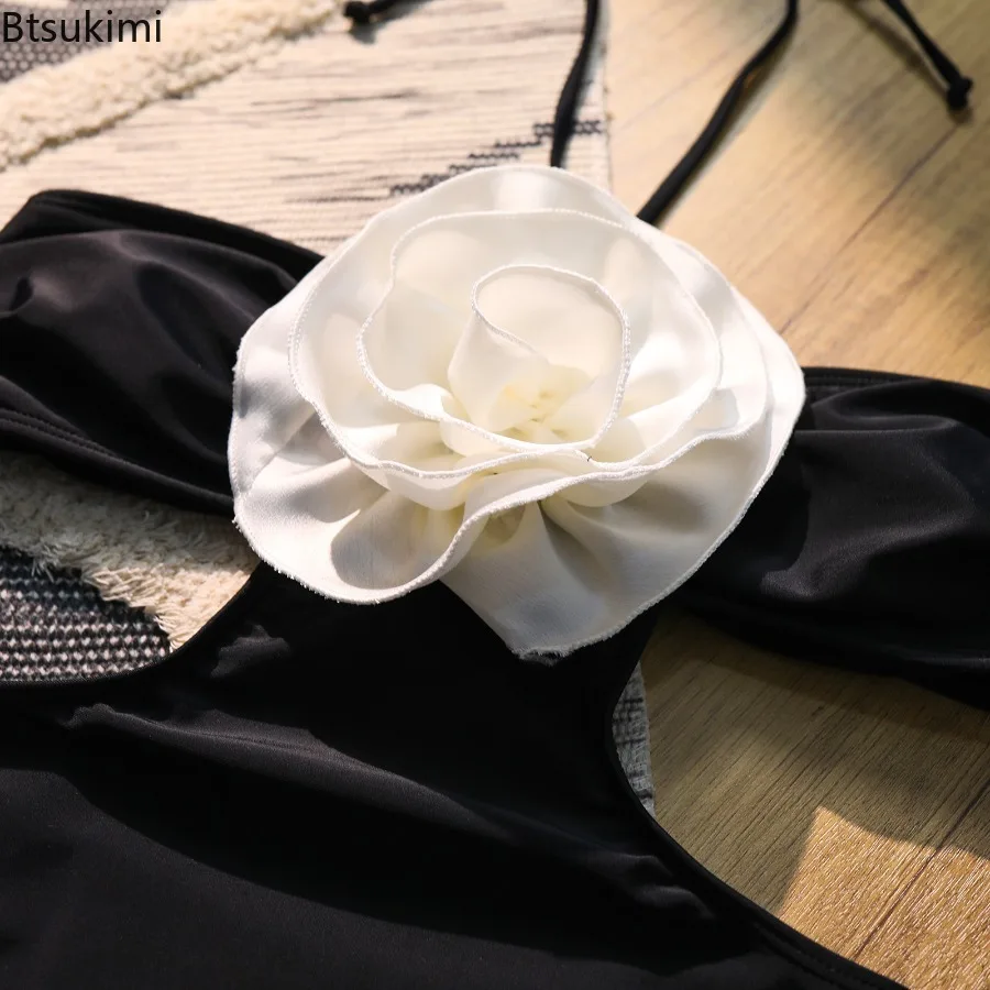 2025 Trajes de baño sexis de una pieza con cordones florales para mujer, traje de baño femenino, trajes de baño Push Up, monos, ropa de playa, Monokini con volantes
