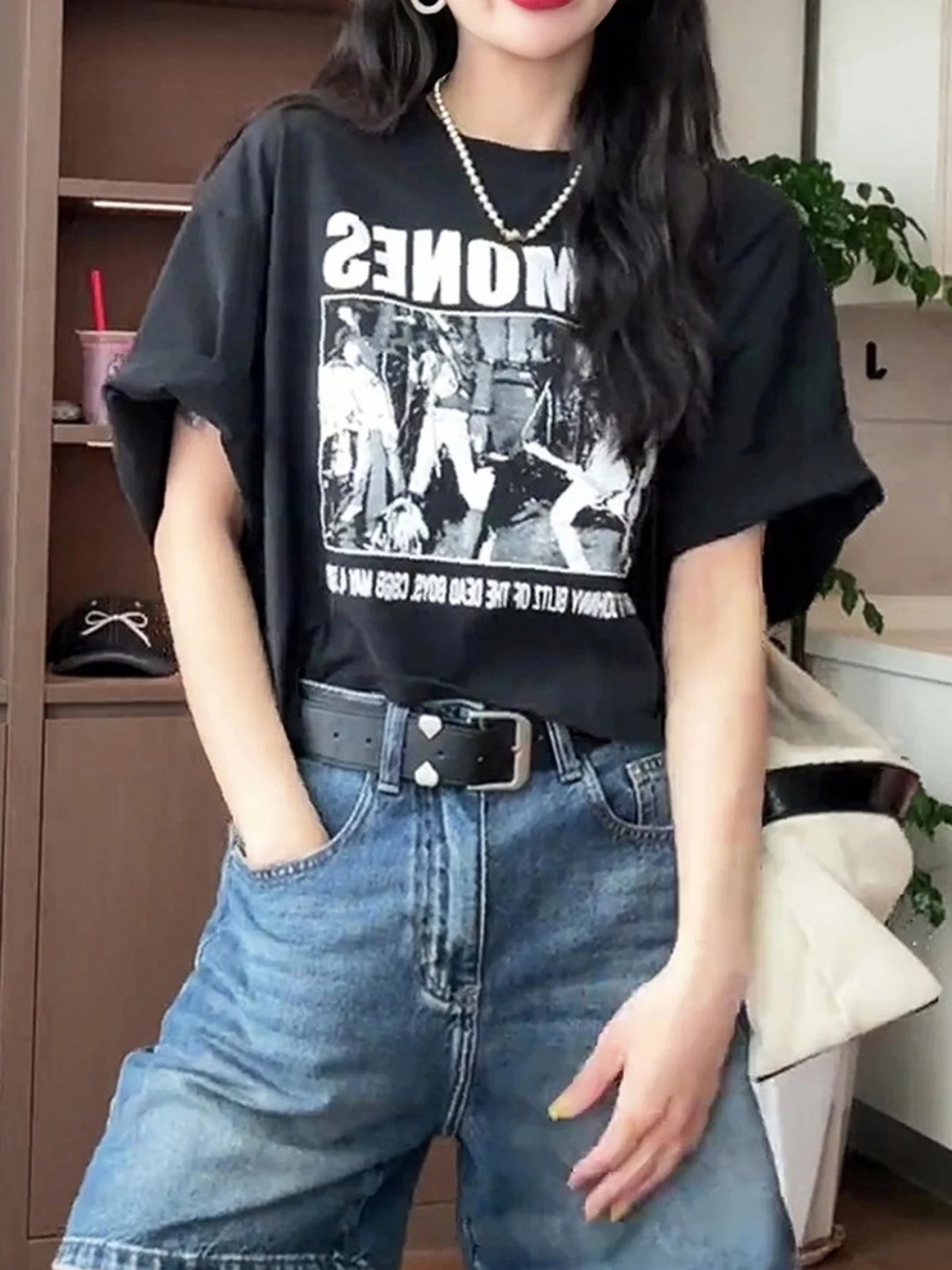 Ladies' Loose Fit Short Sleeve Pure Cotton T-Shirt Korean Style Commute Creative Pattern Summer Unique Beautiful Short Top
