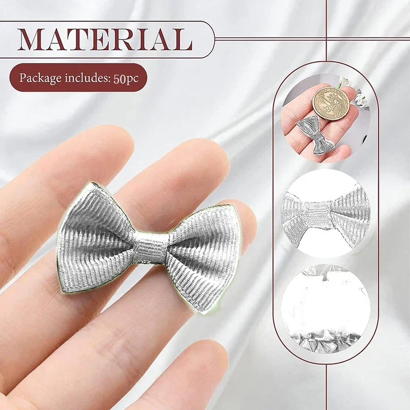 50 Pcs Mini Satin Bows Ribbon Vintage Soft Boutique Flower Bowknot for DIY Sewing Craft Bow Home Wedding Party Decor Bowties