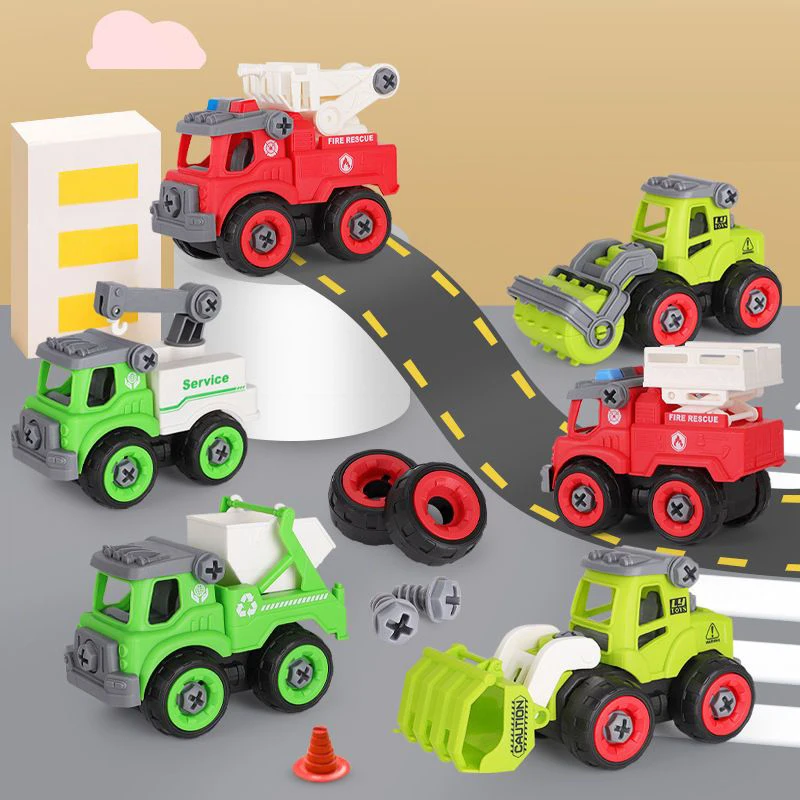 Take Apart Farm Truck Toys DIY for Kids Boy Creative Screw Fixing City Sanitation Trucks Fire Engine DIY Educational Toy STEM