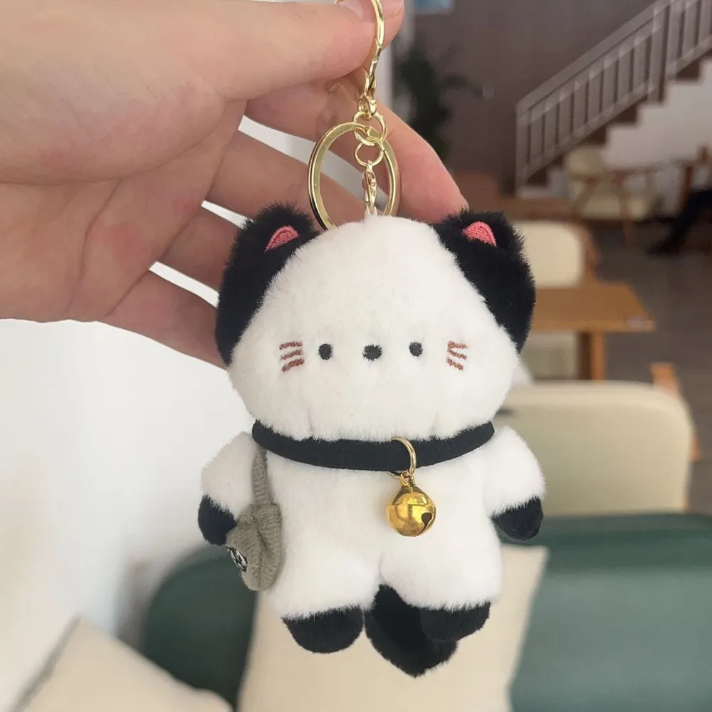 

Delicate Travel Kitten Cat Bag Pendant Bell Scarf Cat Keyring Lovely PP Cotton Cat Doll Keychain Couple Gift