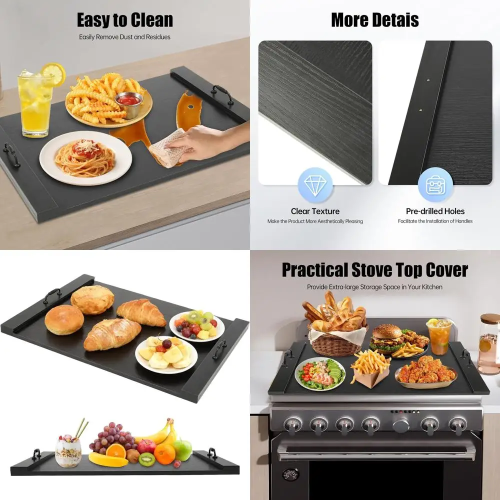 

Wooden Noodle Board - 30x22 Stove Top Cover with Handles, Kitchen Counter Space Saver & Decorative Tray for Gas/Electric Stoves,