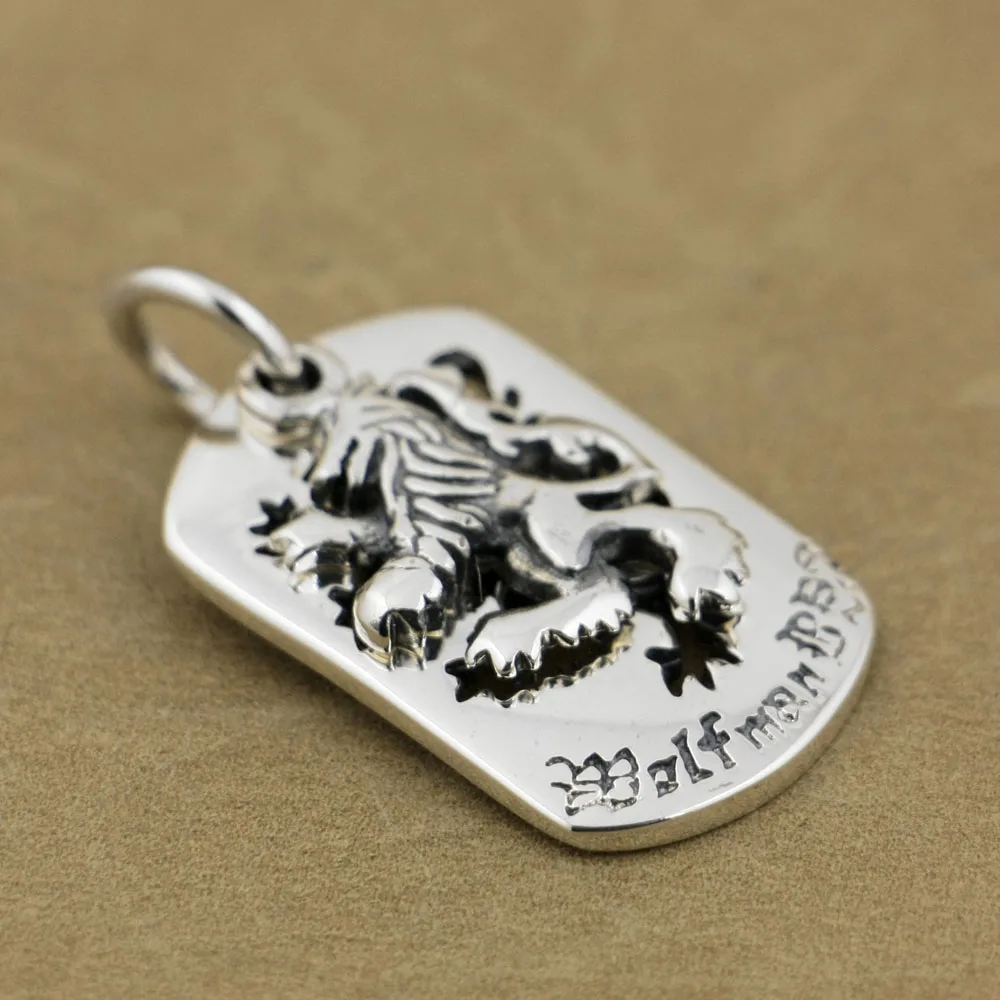 925 Sterling Silver King Lion Dog Tag Charms Pendant 9S020 Steel Necklace 26 inches