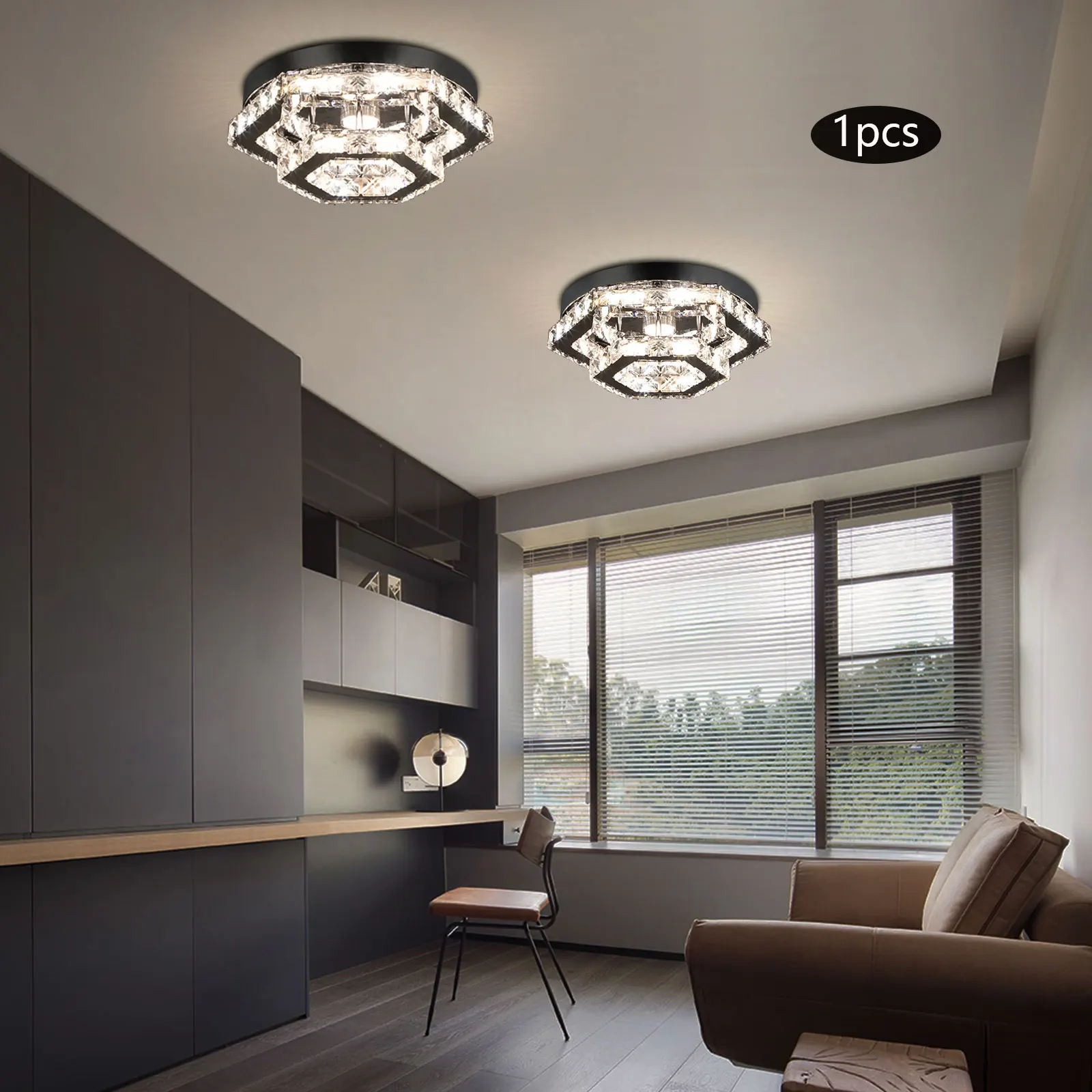 ضوء السقف - كريستال مكون من طبقتين، جهد عريض 85-265 فولت 2200 لومن، جهاز تحكم عن بعد LED (16.4 قدم)، يعتم لا نهائي لغرفة المعيشة/الفندق